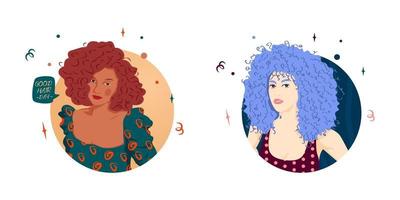 söta latinaflickor med vågigt hår illustration. vektor