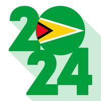 glücklich Neu Jahr 2024, lange Schatten Banner mit Guyana Flagge innen. Vektor Illustration.