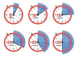 von 5 Protokoll zu 30 Protokoll auf Stoppuhr Symbol im eben Stil. Uhr Gesicht Timer Vektor Illustration auf isoliert Hintergrund. Countdown Zeichen Geschäft Konzept.