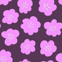 Vektor nahtlos Muster mit einfach violett Blumen auf dunkel Hintergrund. einfach Gekritzel Blumen, Frühling blühen Muster Design