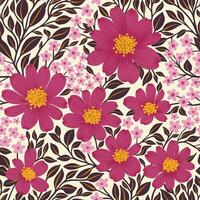Blumen- nahtlos Muster von Magenta Rosa Blumen und violett Gelb Blätter auf Weiß Hintergrund, Hintergrund Design zum Textilien, Papiere, Drucke, Mode Hintergründe, Schönheit Produkte vektor