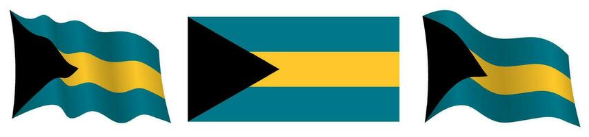 flagga av Bahamas i statisk placera och i rörelse, fladdrande i vind i exakt färger och storlekar, på vit bakgrund vektor