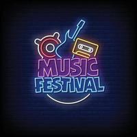 musikfestival neonskyltar stil text vektor