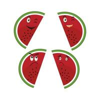 Wassermelone Karikatur, frisch Obst Vektor Illustration, mit anders Gesichter und Ausdrücke. Comic Wassermelonen Vektor