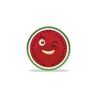 Wassermelone Scheibe Charakter mit komisch Gesicht. glücklich süß Karikatur Wassermelone Emoji Satz. gesund Vegetarier Essen Charakter Vektor Illustration