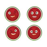 Wassermelone Scheibe Charakter mit komisch Gesicht. glücklich süß Karikatur Wassermelone Emoji Satz. gesund Vegetarier Essen Charakter Vektor Illustration