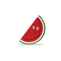 vattenmelon skiva karaktär med rolig ansikte. Lycklig söt tecknad serie vattenmelon emoji uppsättning. friska vegetarian mat karaktär vektor illustration