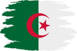 betrübt Flagge Algerien. Algerien Flagge mit Grunge Textur. Unabhängigkeit Tag. Banner, Poster Vorlage. Zustand Flagge Algerien mit Mantel Waffen. gezeichnet Bürste Flagge Republik Algerien. vektor