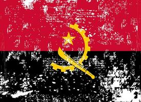 beschädigt Flagge Angola. Angola Flagge mit Grunge Textur. Unabhängigkeit Tag. Banner, Poster Vorlage. National Flagge Angola mit Mantel Waffen. Zustand Flagge Angola ist gezeichnet im Tinte. vektor