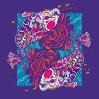 Zwilling Koi Fisch mit Blumen Kunstwerk Illustration vektor