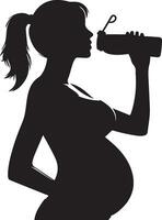 schwanger Frau trinken Wasser Silhouette vektor