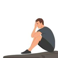 deprimiert Mann Sitzung auf Boden. mental Gesundheit Konzept. Depression, bipolar Störung, obsessiv zwanghaft, Post traumatisch Stress Störung. vektor