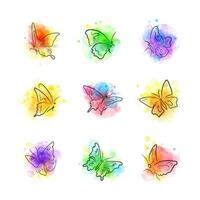 uppsättning av ritad för hand fjärilar, bläck, vattenfärg vektor