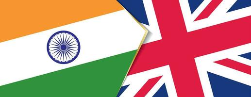 Indien och förenad rike flaggor, två vektor flaggor.