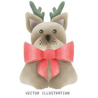 vattenfärg stil franska bulldogg bär jul hatt - festlig ritad för hand illustration vektor