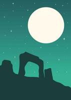 de bra amerikan öken- midnatt landskap illustration. full måne i monument dal, arizona. vektor