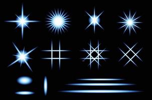 Blauer Blitz-Icon-Set mit Sternenlicht vektor