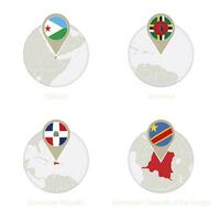 Dschibuti, Dominika, dominikanisch Republik, demokratisch Republik von das Kongo Karte und Flagge im Kreis. vektor