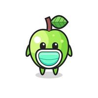 süßer grüner Apfel-Cartoon mit Maske vektor