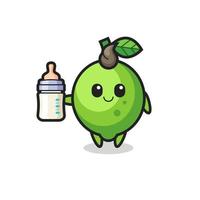 Baby-Limetten-Cartoon-Figur mit Milchflasche vektor