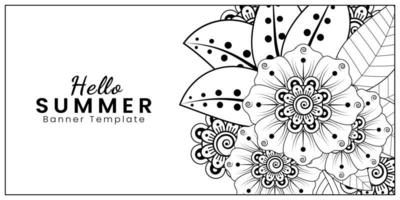 Hallo Sommer-Banner-Vorlage mit Mehndi-Blume vektor