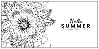 Hallo Sommer-Banner-Vorlage mit Mehndi-Blume vektor