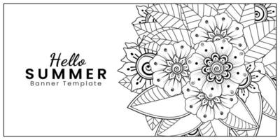 Hallo Sommer-Banner-Vorlage mit Mehndi-Blume vektor