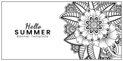 Hallo Sommer-Banner-Vorlage mit Mehndi-Blume vektor