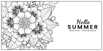 Hallo Sommer-Banner-Vorlage mit Mehndi-Blume vektor