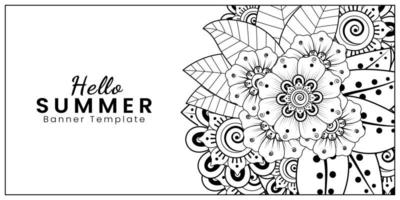 Hallo Sommer-Banner-Vorlage mit Mehndi-Blume vektor