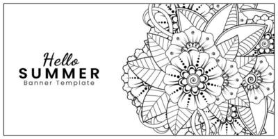 Hallo Sommer-Banner-Vorlage mit Mehndi-Blume vektor