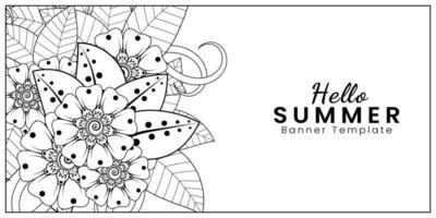 Hallo Sommer-Banner-Vorlage mit Mehndi-Blume vektor