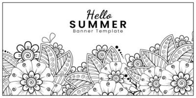 Hallo Sommer-Banner-Vorlage mit Mehndi-Blume vektor