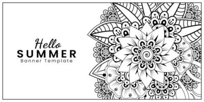 Hallo Sommer-Banner-Vorlage mit Mehndi-Blume vektor