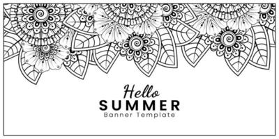 Hallo Sommer-Banner-Vorlage mit Mehndi-Blume vektor