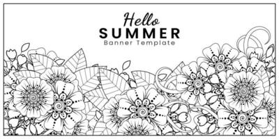 Hallo Sommer-Banner-Vorlage mit Mehndi-Blume vektor