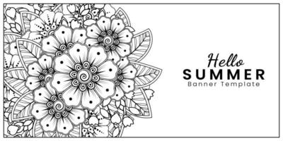 Hallo Sommer-Banner-Vorlage mit Mehndi-Blume vektor