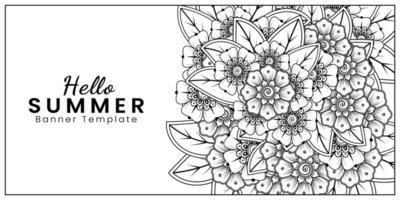 Hallo Sommer-Banner-Vorlage mit Mehndi-Blume vektor