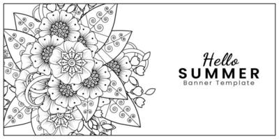 Hallo Sommer-Banner-Vorlage mit Mehndi-Blume vektor