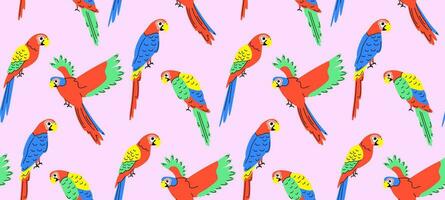 bunt Muster mit Papageien im eben Stil. Vektor nahtlos Hintergrund mit süß Papagei Figuren.