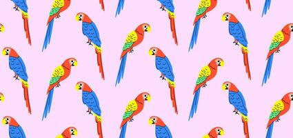 färgrik mönster med papegojor i platt stil. vektor sömlös bakgrund med söt papegoja tecken.