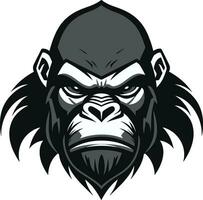 graciös apa blick enfärgad majestät lugn i svart och vit gorilla ikon vektor