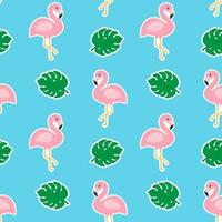 skön sömlös tropisk mönster med rosa flamingos och monstera löv på en blå bakgrund. abstrakt sommar textur. design för tyg, tapet, textil- och dekor. vektor