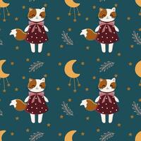 sömlös vektor mönster med katter, stjärnor och måne. trendig bebis textur för tyg, tapet, kläder, omslag