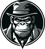 König von das Urwald Logo Symbol Affe Majestät im schwarz Gorilla Symbol vektor