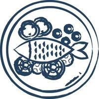 fisk maträtt hand dragen vektor illustration