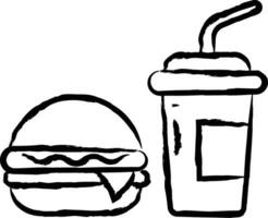 burger och drycker hand dragen vektor illustration