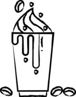 schwimmender-kaffee-mit-bohnen Hand gezeichnet Vektor Illustration