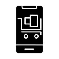 E-Commerce voll Wagen Symbol Vektor. schwarz und Weiß Smartphone Illustration. solide linear Symbol. können Sein benutzt zum ui, Webseiten, Handy, Mobiltelefon Anwendungen und online Geschäft vektor