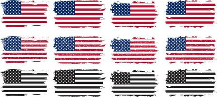einstellen von amerikanisch Flagge, Flagge USA einstellen isoliert Symbol, USA Flagge Silhouette, amerikanisch National Symbol von vereinigt Zustände mit Sterne Streifen Illustration vektor